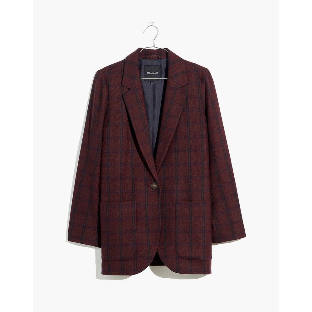 Madewell Windowpane Blazer in Burgundy and Navy